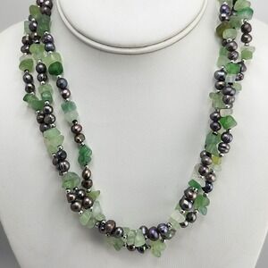 Green Chip And Peacock Pearl‎ Layered Three Strand Necklace